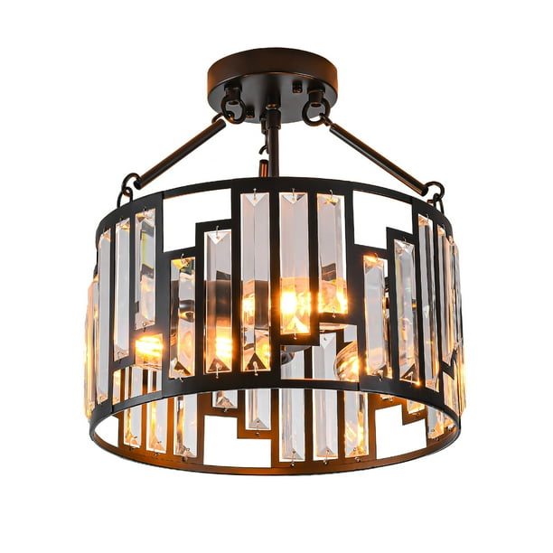 TFCFL 12.79 Inch Modern Crystal Ceiling Light Matte Black Luxury