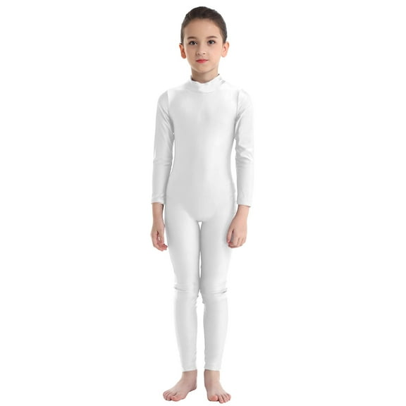 CHICTRY Kids Girls Long Sleeves Ballet Dance Gymnastics Leotard Zippered Jumpsuit Dancewear Ivory 5-6