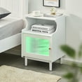 thumbnail image 6 of CLIPOP LED Nightstand Set of 2, White Bedside Table with Fluted Glass Door, Solid Wood Legs, Modern Night Stand for Bedroom, Small Space, 6 of 10