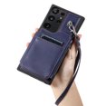 thumbnail image 4 of Compatible with Samsung Galaxy S23 Ultra PU Leather Clasp Flip Zipper Purse Case, with Shoulder Strap Lanyard for Women Credit Card Holder Cell Accessories Phone Cover for Samsung S23 Ultra, Blue, 4 of 9