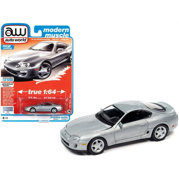 1993 Toyota Supra, Alpine Silver - Auto World AWSP064/24A - 1/64 scale Diecast Model Toy Car