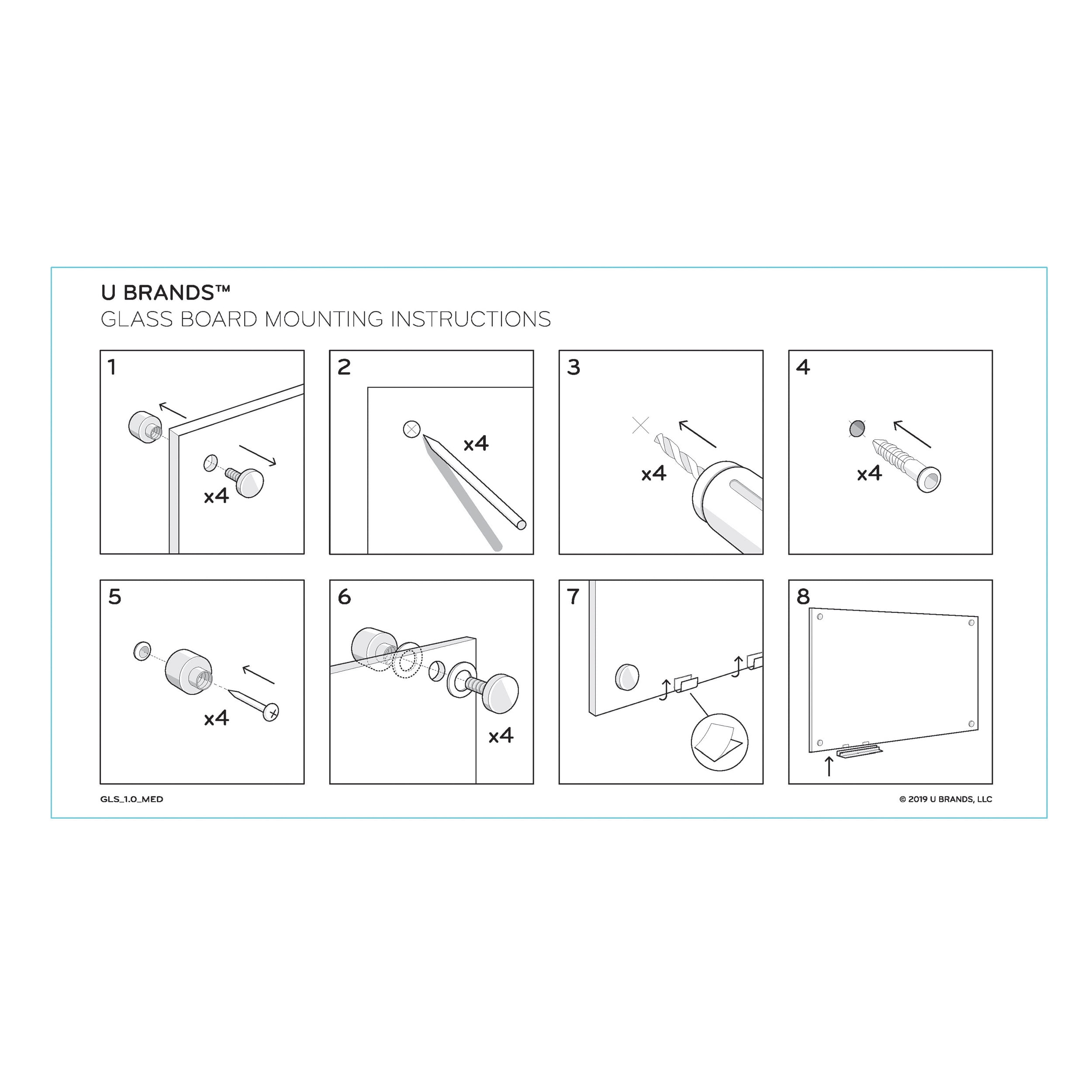 U Brands Glass Dry Erase Board, 35" x 23", White, Frameless, 120U