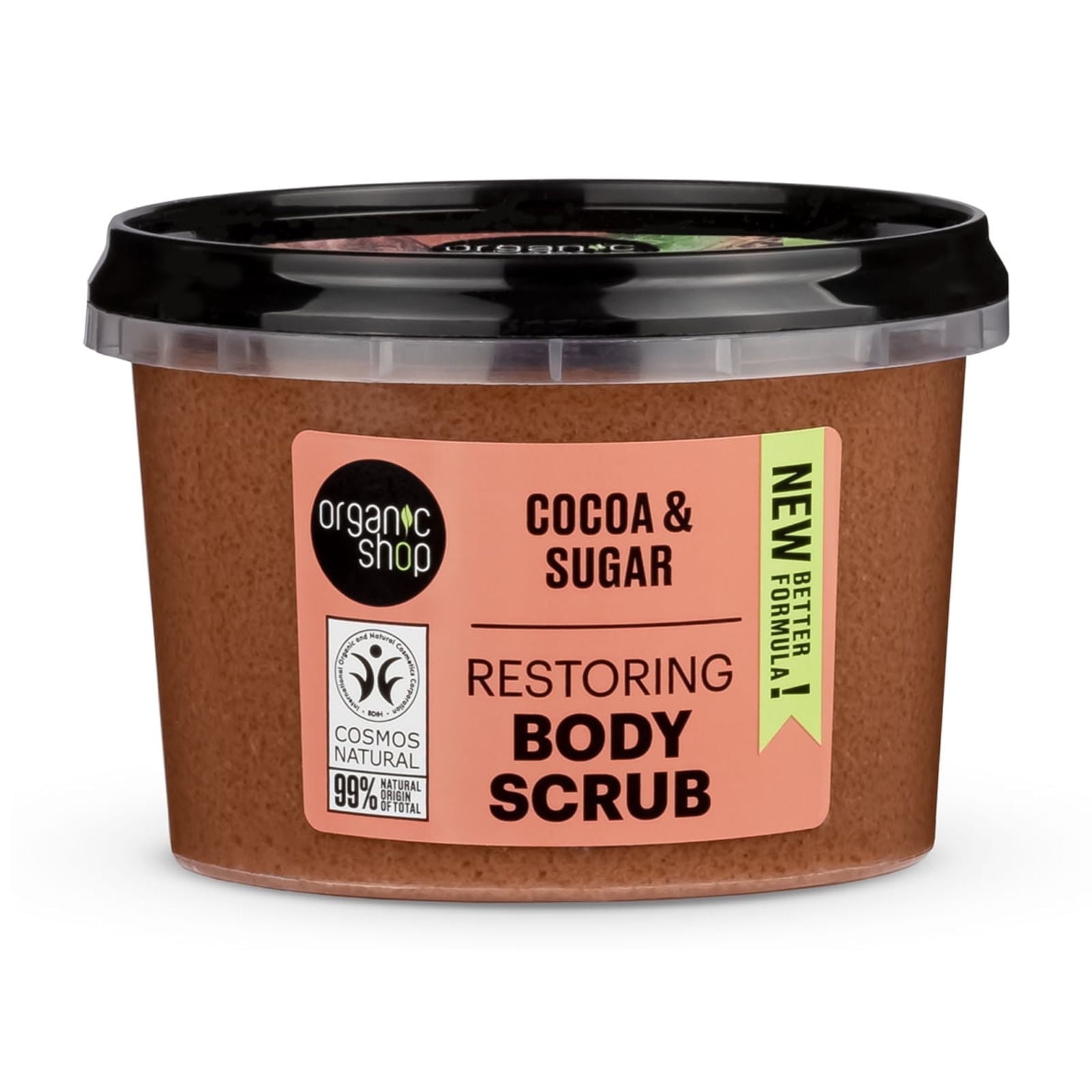 Organic Shop Chocolate Restoring & Exfoliating Body Scrub, 100% Vegan & Organic, Daily Exfoliant, Detox & Moisturizer, Body, Face, Hand & Foot, Intensive Care & Skin Toning. 250ml.