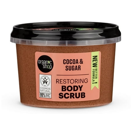 Organic Shop Chocolate Restoring & Exfoliating Body Scrub, 100% Vegan & Organic, Daily Exfoliant, Detox & Moisturizer, Body, Face, Hand & Foot, Intensive Care & Skin Toning. 250ml.