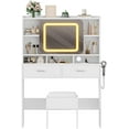 thumbnail image 6 of WALYWIK Vanity Desk with Sliding Mirror, Makeup Desk and Stool with Lights in 3 Colors, Girls Vanity Table with Charging Station, 2 Drawers & Storage Shelves for Bedroom,White, 6 of 6