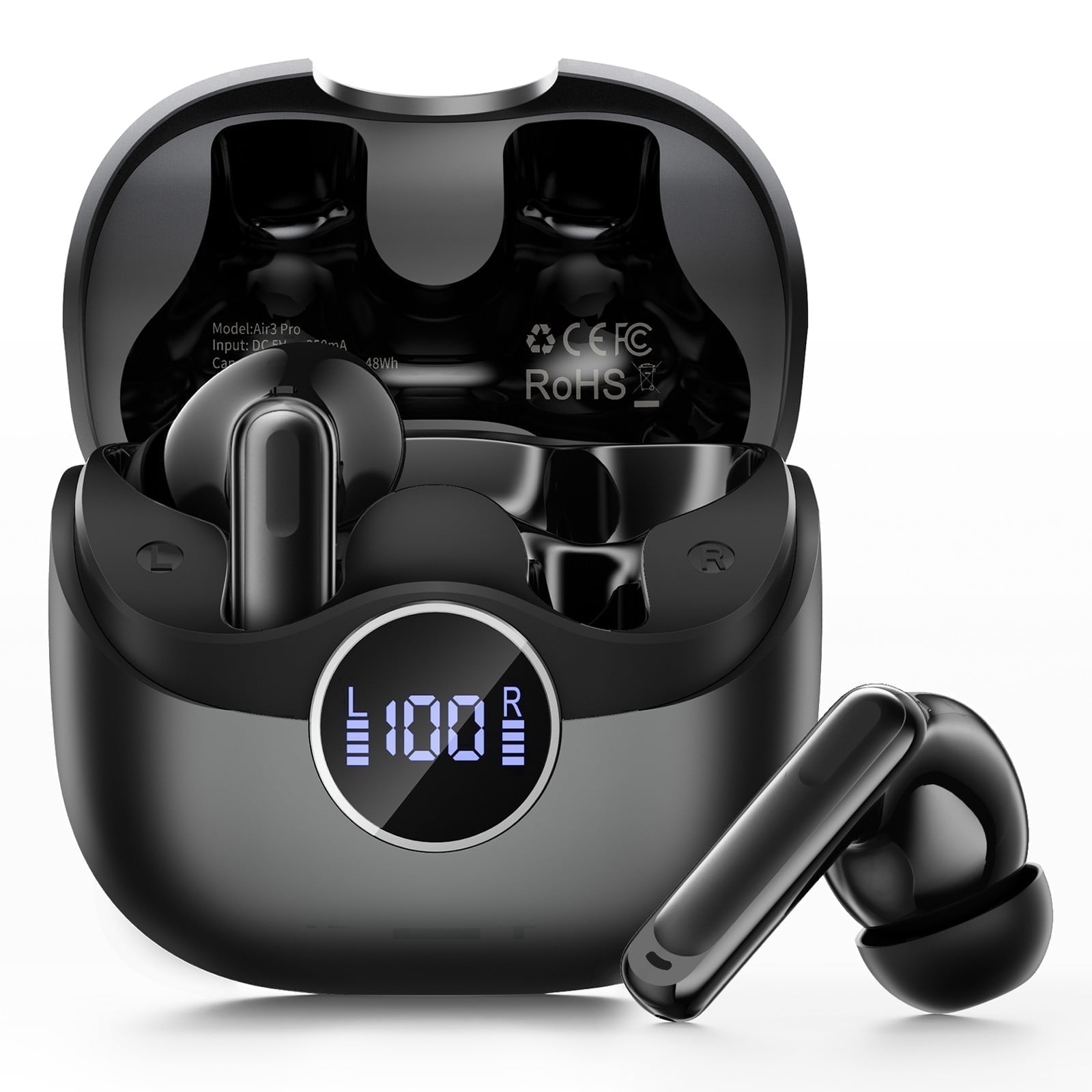 Wireless Earbuds, 6 ENC Mic Clear Call, Hybrid Active Noise Cancelling Earbuds, 8EQ, Deep Bass, V5.4 Bluetooth Ear Buds, 40H Playtime, LED Screen, IPX7 Waterproof, In-ear Earphones for Android iOS