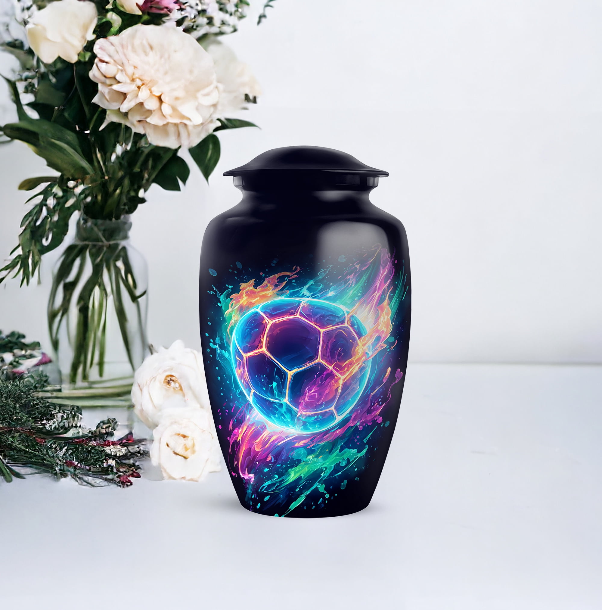 Soccer Cremation Urns Ashes Adult Man , Neon Soccer Ball Tribute Urns For Ashes Adult Male, Sports Memorial Cremation Urn, Funeral Urn Size 10 Inch 1pcs & 3 Inch 2pcs