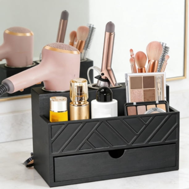 Organizador de herramientas para el cabello, organizador de maquillaje de gran capacidad con cajón, soporte de belleza para brochas de lápiz labial y