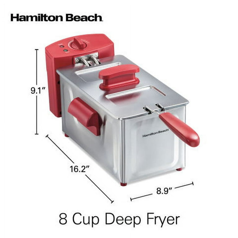 Hamilton Beach 2 qt. Red and Stainless Steel Deep Fryer, Silver