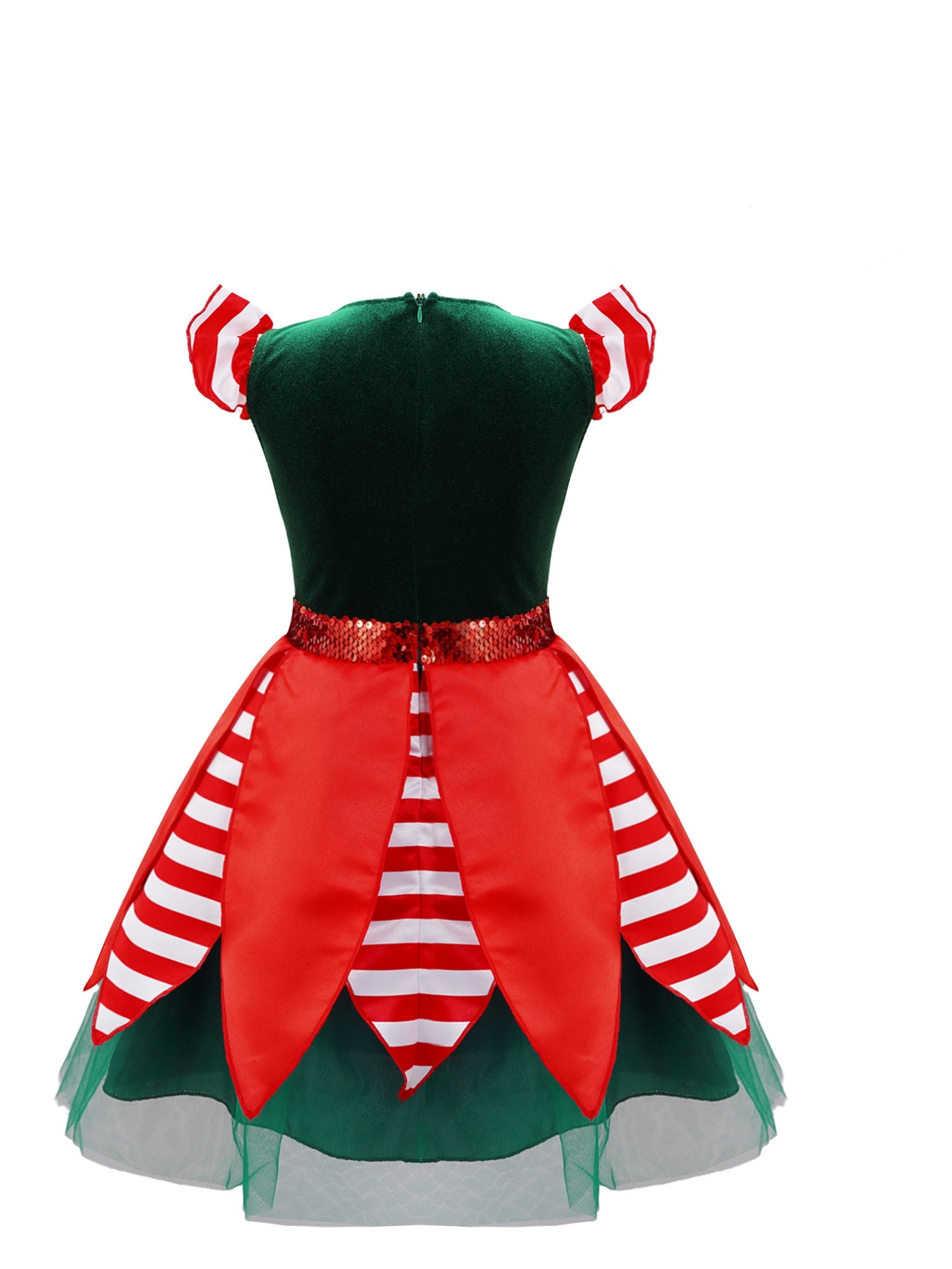 inhzoy Kids Girls Christmas Elf Dress-Up Xmas Holiday Sequins Tutu Dress Green 10