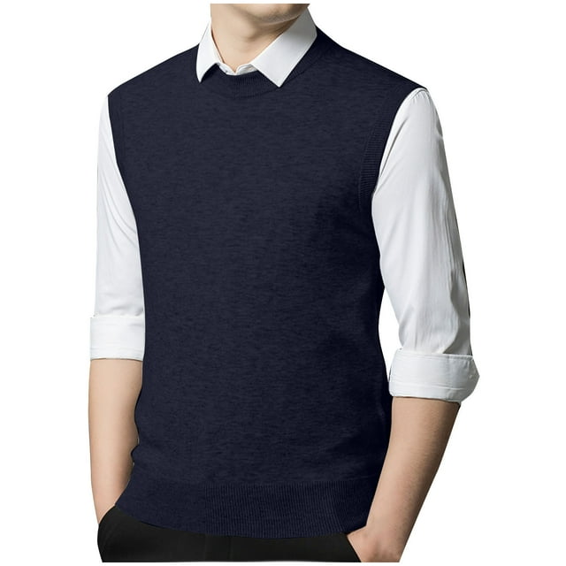 pstuiky Camisetas sin mangas para hombre, Suéter elástico de cuello redondo tejido en color liso para hombre Chaleco de hombre l