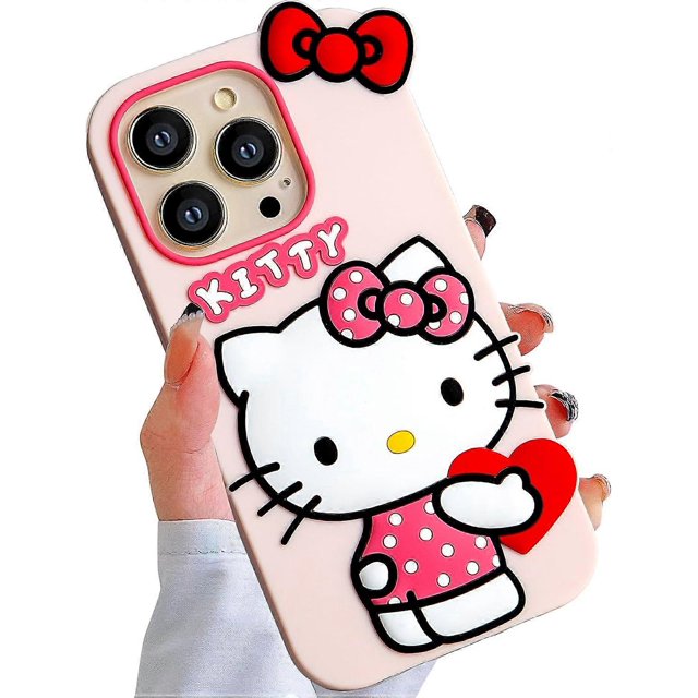 Compatible with iPhone 14 Pro Case, Cartoon Cute Funny Kawaii Cat Kitty Phone Case 3D Character Soft Silicone Cover Case for Kids Girls and Womens