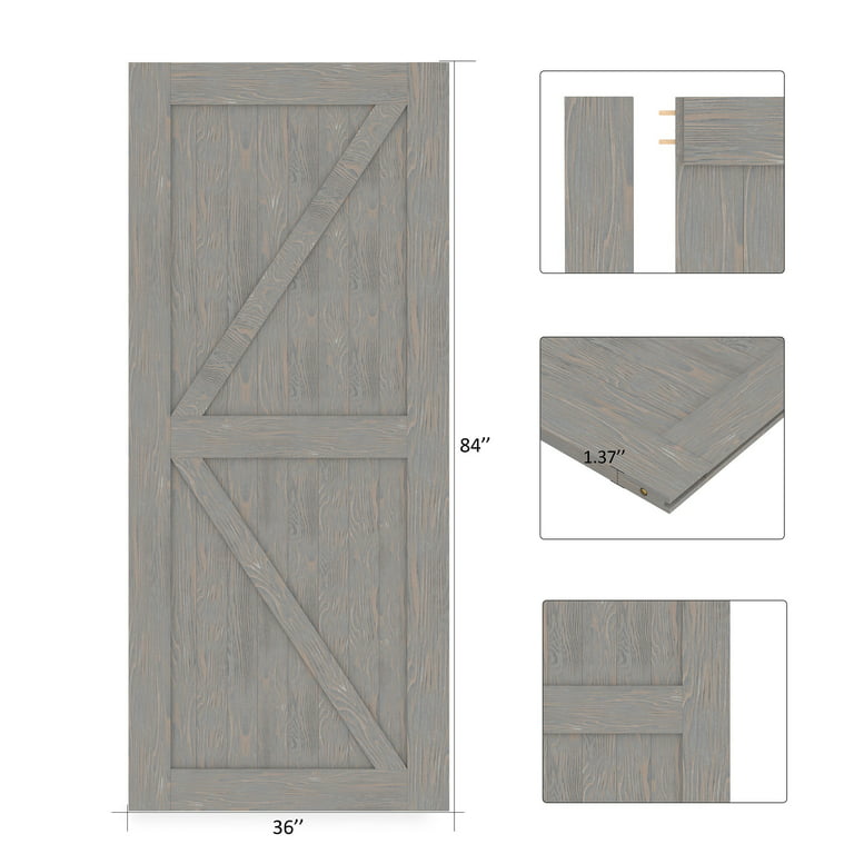 42 in. x 84 in. Assembled British Brace Unfinished Hardwood Interior Sliding Barn Door Slab with Hardware Kit