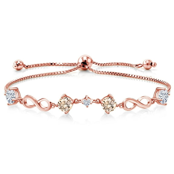 Gem Stone King Keren Hanan 18K Rose Gold Plated Silver Women Adjustable Infinity Tennis Link Bracelet Morganite Moissanite (1.87 Cttw)