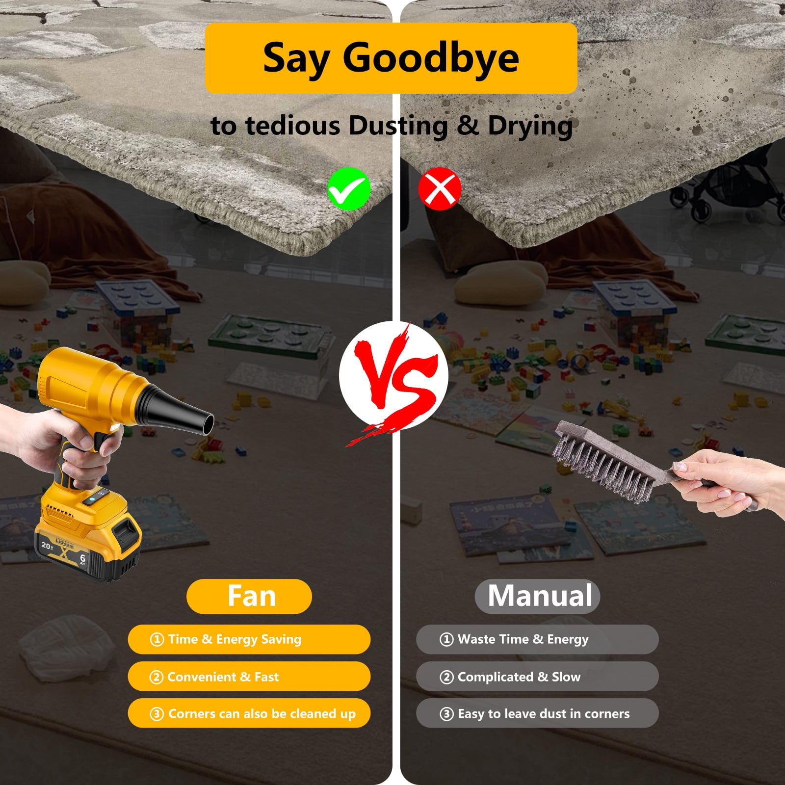 Electric Cordless Leaf Blower Dust Blower for DEWALT 20V Battery （Tool only）140000 RPM Brushless High-Speed Motor Handheld Jet Fan Air Blower for Patio Cleaning Lawn Care,Blowing Leaves and Dust