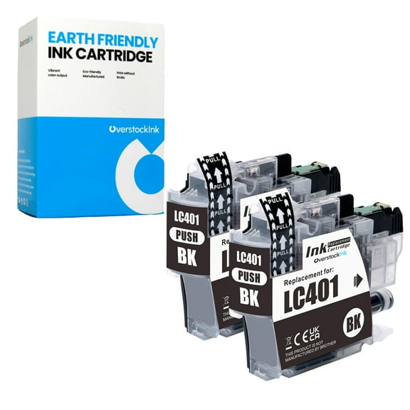 OverstockInk LC401 Black Ink Cartridges Compatible for Brother LC401 Ink for MFC-J1012DW (2 Black)