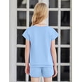 thumbnail image 5 of Arshiner Girls Summer Outfits 2 Piece Clothes Color Block Drop Shoulder Sleeve Top and Casual Short Sets Activewear, 5 of 6