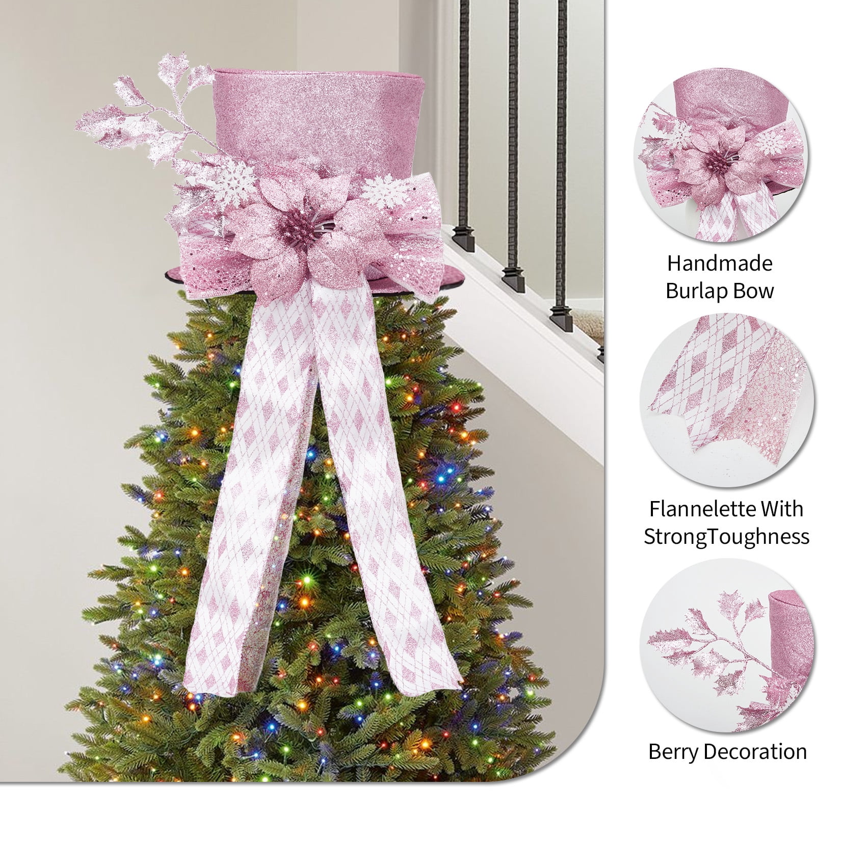 Towallmark Christmas Tree Topper, Ribbon Bow Topper for Tree,Xmas Ornaments for Holiday Decor, Great Gift Christmas Decoration,9.84 x 9.84 in