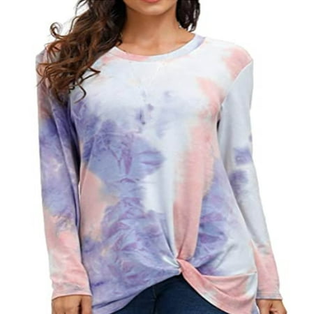 

vbnergoie Women Tie-dyed Print O-Neck Long Sleeve T-shirt Top Blouse Pullover Tech Sleeve under Scrub Women Long Sleeve Shirts