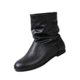 thumbnail image 3 of IEMIEMIEM Women's Leather Slouchy Ankle Flat Boots Low Heel Booties with Comfortable Soft Casual Fall Winter Fashion Slip On Short Boots 9 Wide Black, 3 of 7