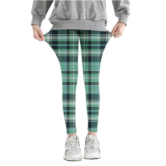 Odeerbi Toddler Girls Leggings Plaid Stretchy Tights Pants Lattice Printed Pants High Waist Stretchy Soft Tights Kids Summer School Wearing Green