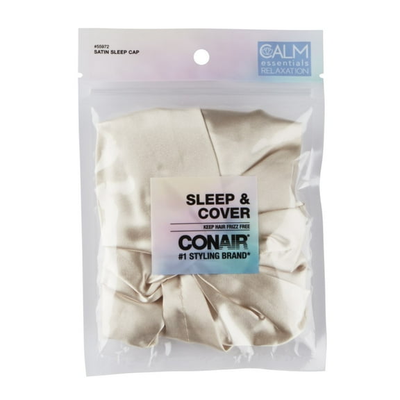 Conair Sleep & Cover Satin Sleep Cap with Turban Twist for Frizz-Free Hair, Off-White