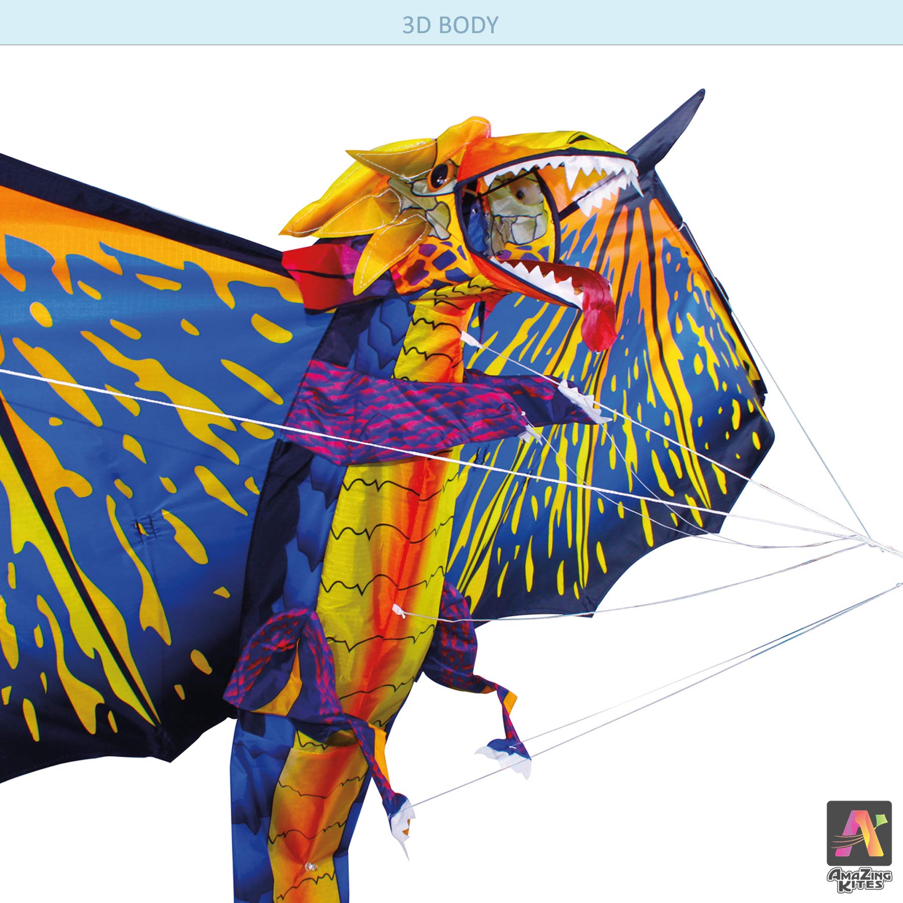 amazing kites 3d nylon dragon kite with 80" wingspan (6 ft 8 in)