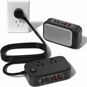 Power Strip with USB Ports, 65W USB C Fast Charging Station, 6FT Flat Extension Cord, 2 AC Outlets, 2 USB-A, 3 USB-C Ports for Multiple Devices (Black)