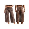 thumbnail image 2 of Argulvti Women's Capri Pants Fold Over Waistband Low Rise Solid Color Wide Leg Cropped Lounge Trousers, 2 of 9
