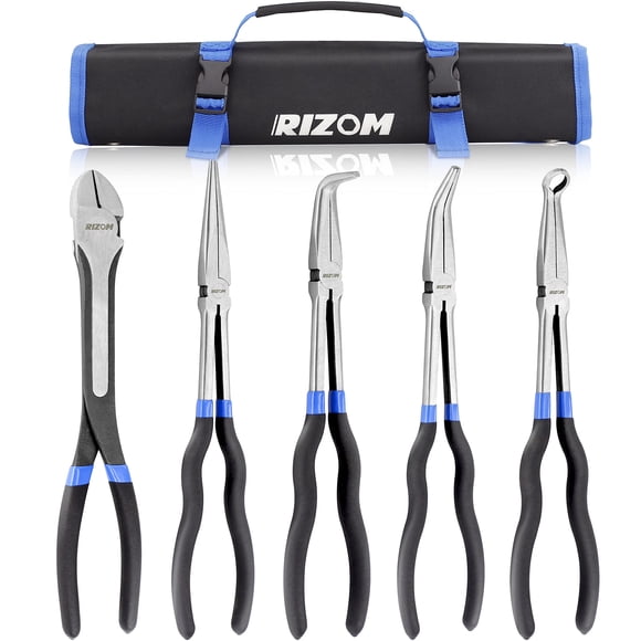 Juego de alicates RIZOM, 5 piezas, 28 cm de largo, punta de aguja con funda