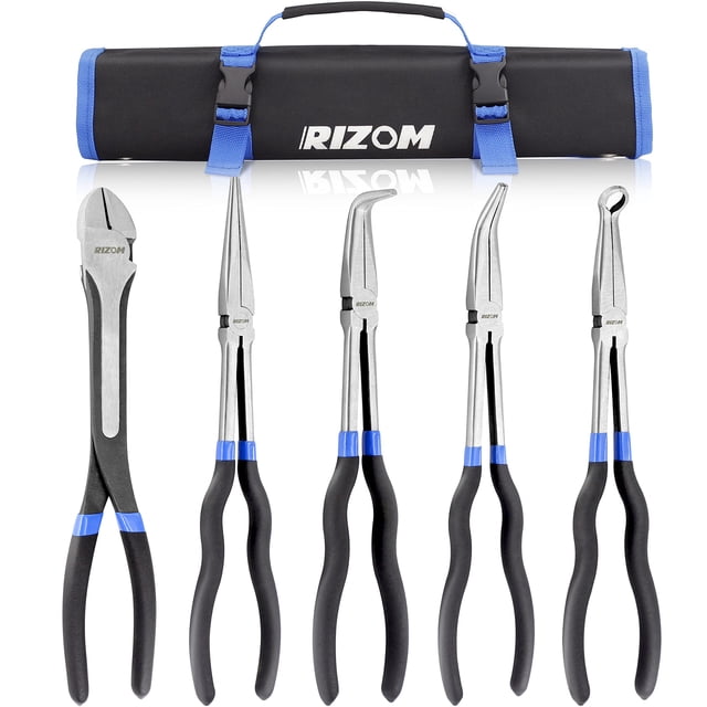 Juego de alicates RIZOM, 5 piezas, 28 cm de largo, punta de aguja con funda
