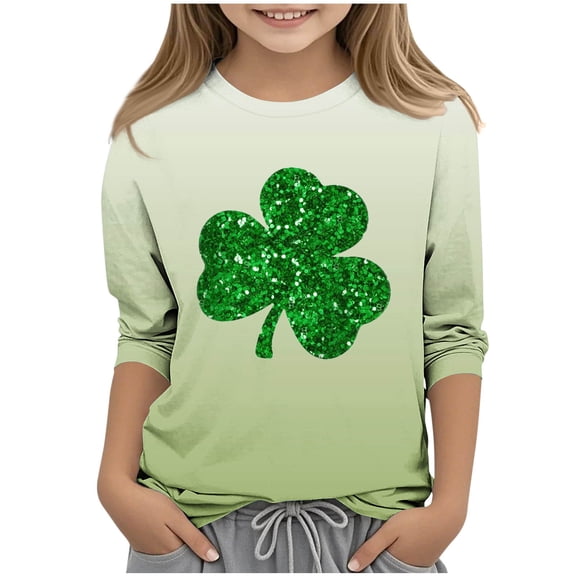 BLVB Boy Girl St Patricks Day T-Shirts Toddler Shamrock Clover Green 3/4 Sleeve Crewneck Tee Tops for Kids 3-13 Years