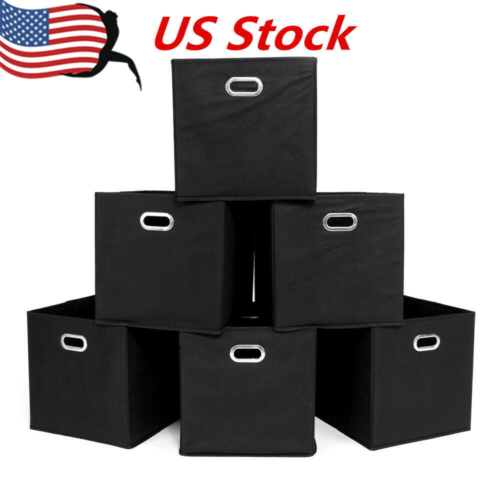 6PCS Foldable Fabric Storage Bins Set of 6 Cubby Cubes with Handles Black US