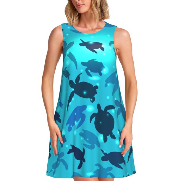 Disketp World Turtle Day para Vestido sin Mangas para Mujeres, Vestidos de Verano para Mujeres, Casual y Holgado para la Playa