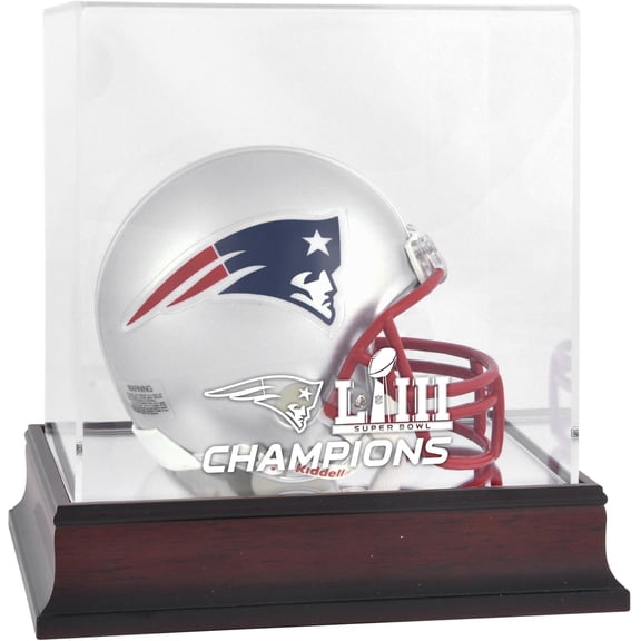 New England Patriots Super Bowl LIII Champions Mahogany Mini Helmet Logo Display Case