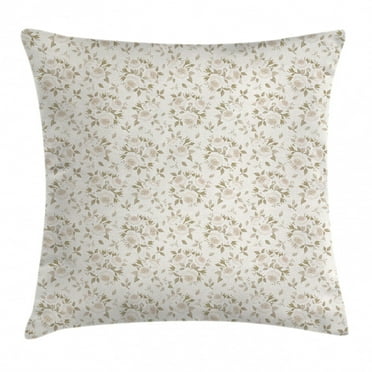 Ivory Throw Pillow Cushion Cover, Flourished Rose Flower Blossoms Petals Motif Essence Elegance Classic Design, Decorative Square Accent Pillow Case, 16 X 16 Inches, Sage Green Coconut, by Ambesonne