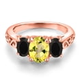 thumbnail image 3 of Gem Stone King 18K Rose Gold Plated Silver Canary Mystic Topaz and Black Onyx Filigree Style 3 Stone Ring for Women (2.36 Cttw, Oval 8X6MM and 6X4MM) (Size 8), 3 of 6