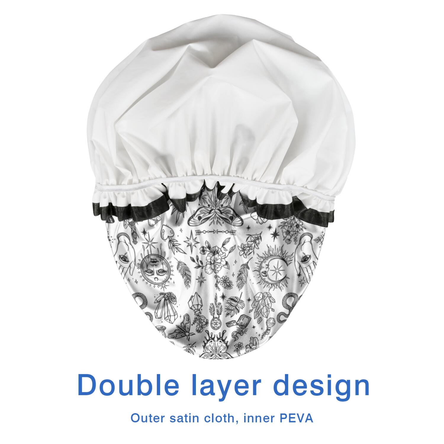 Shower Caps,White Gothic Hand Butterfly Pattern Waterproof Shower Cap for Women 4 Pieces,Double Reusable Hair Cover for Shower PEVA Elastic Stretch Hem