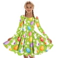 thumbnail image 6 of Girls Easter Dresses Mint Green Long Sleeve Bunny Floral Print Skater Dress Easter Church Spring Party,Size 11-12 T, 6 of 7