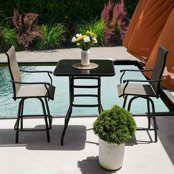 Sour Citrus 3-Piece Bar Table and Chairs Set Outdoor Bar Set with All Weather Textilene Bar Stools and Bar Height Table for Deck, Poolside, Garden, Porch