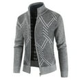 thumbnail image 2 of Lu's Chic Men's Long Sleeve Cardigan Sweater Business Casual Slim Fit Fleece Lined Zip Up Sweaters Thermal Soft Band Collar Warm Jackets & Coats Winter Fall Knitwear Pocket Chevron Grey 40, 2 of 2