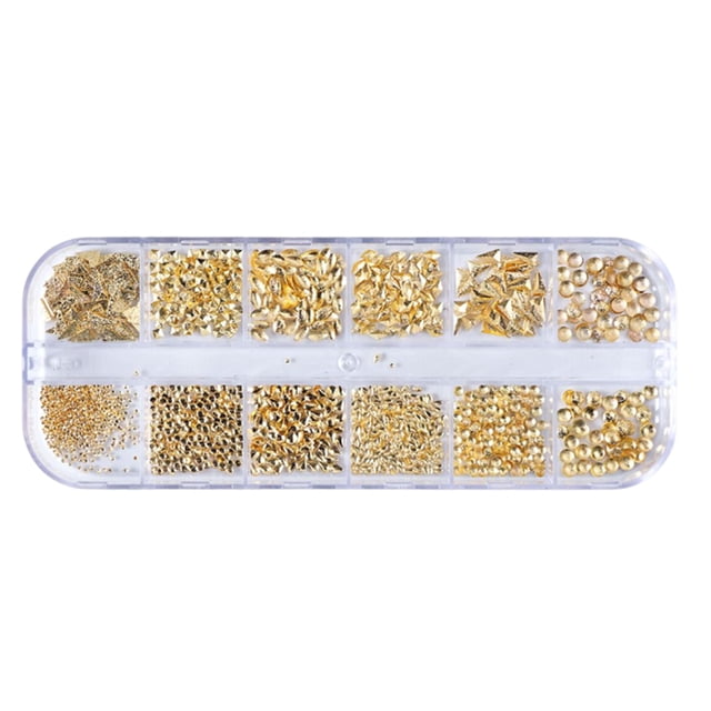 Soidarity Mujeres Nail Art Studs Niñas Manicura Artesanía Decoración Salón de moda Uña Belleza Decorativa 12 Rejillas Metal con caja Juegos de manicura Tipo 2 Soidarity CE014324-02