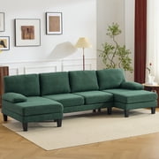 Ktaxon U-Shaped Sectional Sofa Set with Chaise, 4-Seater Blended Chenille Couch for Living Room, Apartment, Easy Assembly Green