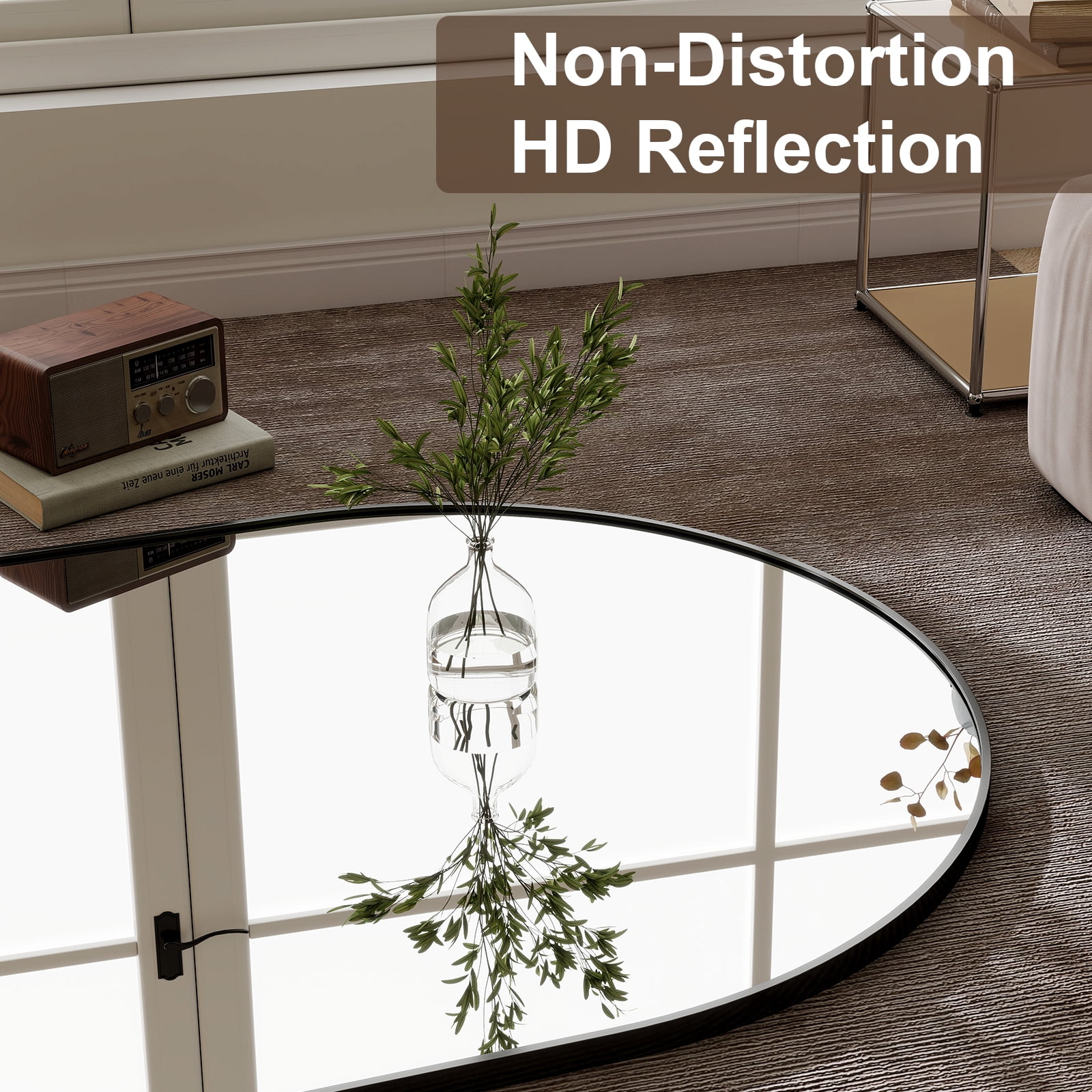 GRAHMCY 71" x 30.2" Arched Large Full Length Mirror Wall Mounted Floor Mirror with Stand, Black