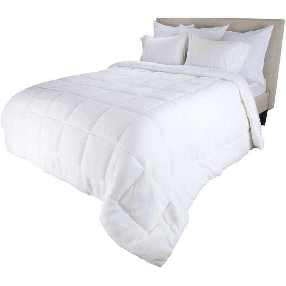 Bluestone Sherpa Comforter for Adult – Reversible Blanket, White Full Queen