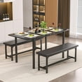 thumbnail image 2 of VECELO Extendable Dining Table Set for 4-6 People, Modern 3-Piece Kitchen Table Set with 2 Upholstered Benches, Mid-Century Dining Room Table, Saving Space, Marble Black, 2 of 13