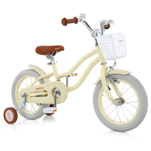 Prorider Vélo pour Enfant de 14 Pouces avec Roues Stabilisatrices Amovibles et Panier pour 3 à 5 Ans Beige