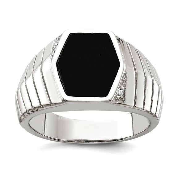 925 Sterling Silver Solid Polished Mens Cubic Zirconia and Simulated Onyx Ring Size 9 4.2mm Wide Ring for Men