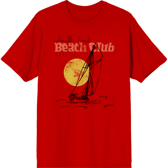 Amalfi Coast Beach Club Adult Red Crew Neck Short Sleeve Tee-Medium