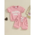 thumbnail image 3 of Elippeo Baby Girl 2Pcs Spring Outfits 0-3 Years Fuzzy Letter Embroidery Short Sleeve Tops + Shorts Set Toddler Clothes, 3 of 10